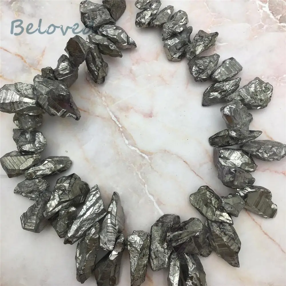 

Natural Titanium Crystal Quartz Stick Stone Beads,Top Drilled Pillar Point Spike Jewelry Making Beads , BG18259