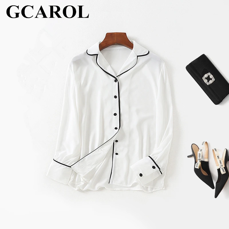 GCAROL, коллекция ранней весны, женская шифоновая блузка с отложным воротником, элегантная офисная рубашка, аккуратные классические Базовые Женские топы