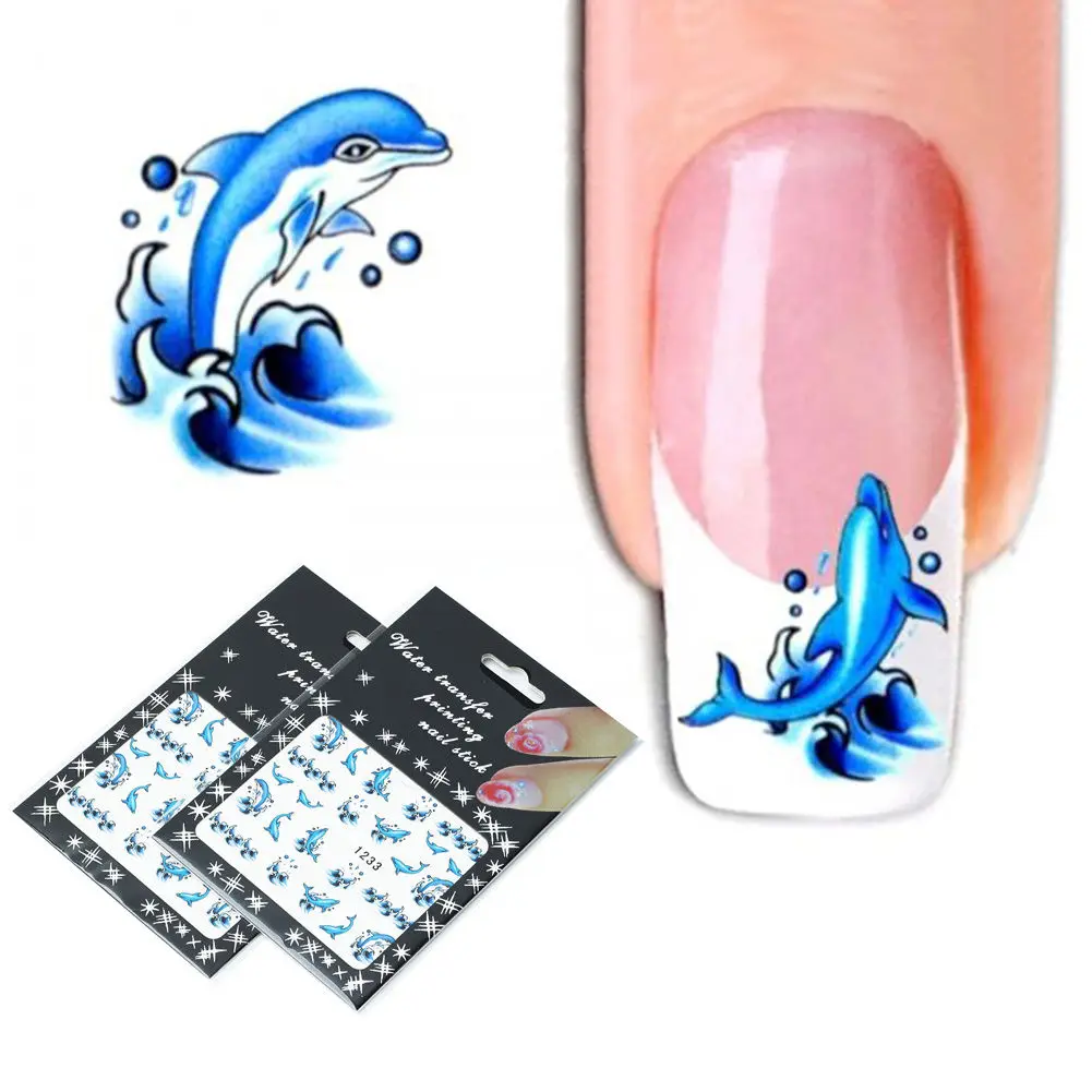 

Nail Art Manicure Stickers Blue Dolphin Water Transfer Decal DIY new