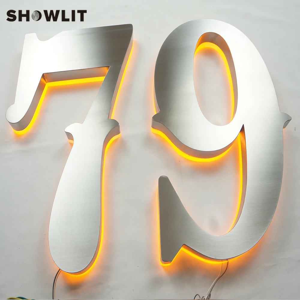 

Outward Backlit House Numbers Waterproof Brushed Stainless Steel Finish LED Door Numbers Custom Available Address Numbers Made i