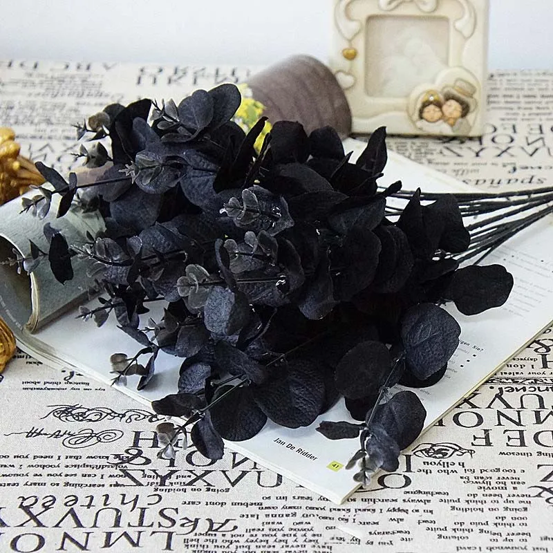 black 20 голов Зеленые искусственные листья большие листья эвкалипта Декоративные искусственные растения для домашнего магазина садовые вечерние украшения 50 см - Цвет: black