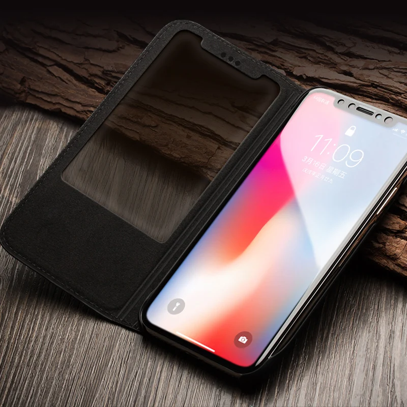 QIALINO роскошный чехол ручной работы из натуральной кожи в деловом стиле для iPhone X 5 8
