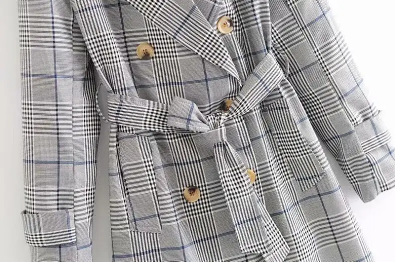 Retro Bow Tied Sashes Gingham Plaid Trench 2018 New Women Notched collar Double Breasted X-Long Windbreaker Coat Outerwear Belt | Женская