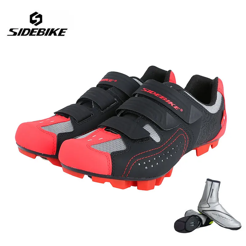 red with overshoes Sidebike велосипедная обувь MTB для мужчин и женщин, обувь для гоночного велосипеда, обувь для велосипеда, самозакрывающиеся дышащие Нескользящие кроссовки, sapatilha ciclismo - Цвет: red with overshoes