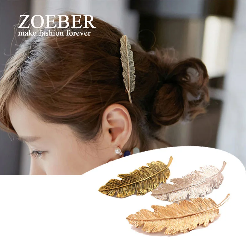 Женские шпильки для волос Zoeber модные с перьями ювелирные изделия листьями