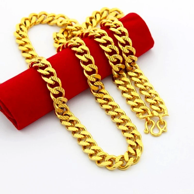 

wholesale 24k gold GP 10MM Width men's chain Necklace 52CM long.Fashion pure Gold color men necklace Jewelry Chain