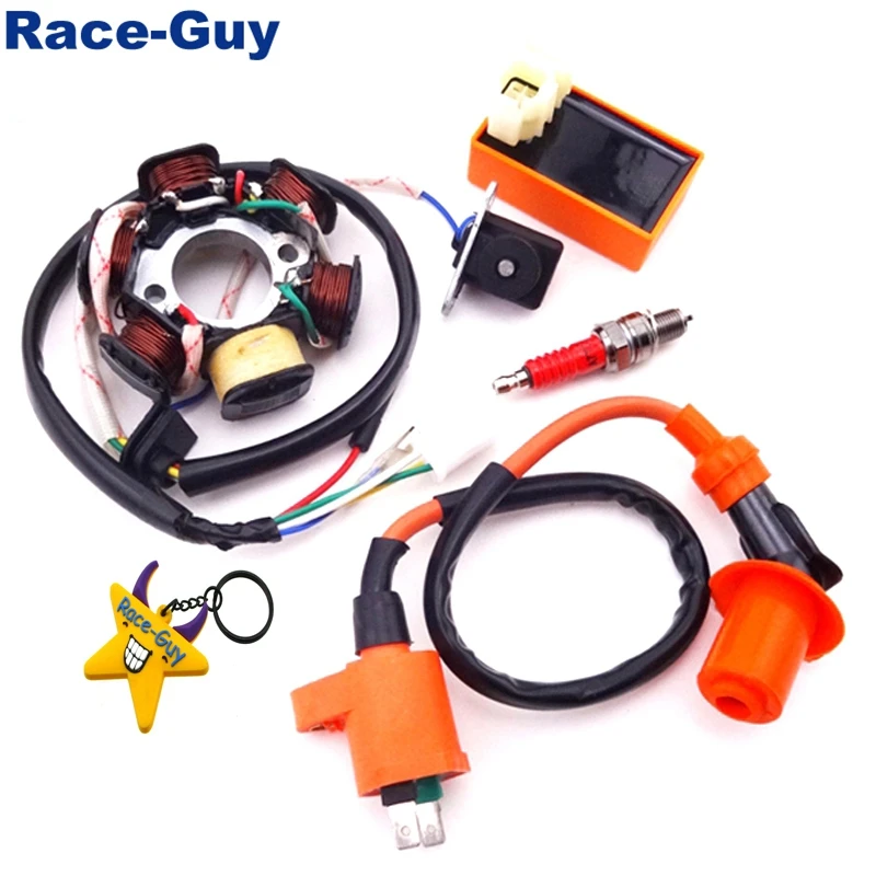 Magneto Stator + Racing Ignition Coil 6 Pin AC CDI Box A7TC Spark Plug For Chinese GY6 49cc 50cc Engine Moped Scooter |