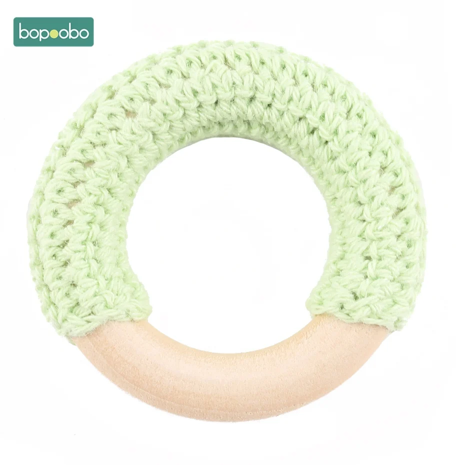green ring Bopoobo 3 шт. 50 мм деревянные кольца для вязания крючком деревянный круг пищевой Прорезыватель для зубов Детские Кольца для укусов DIY погремушка для новорожденного ребенка прорезыватель для зубов - Цвет: green ring