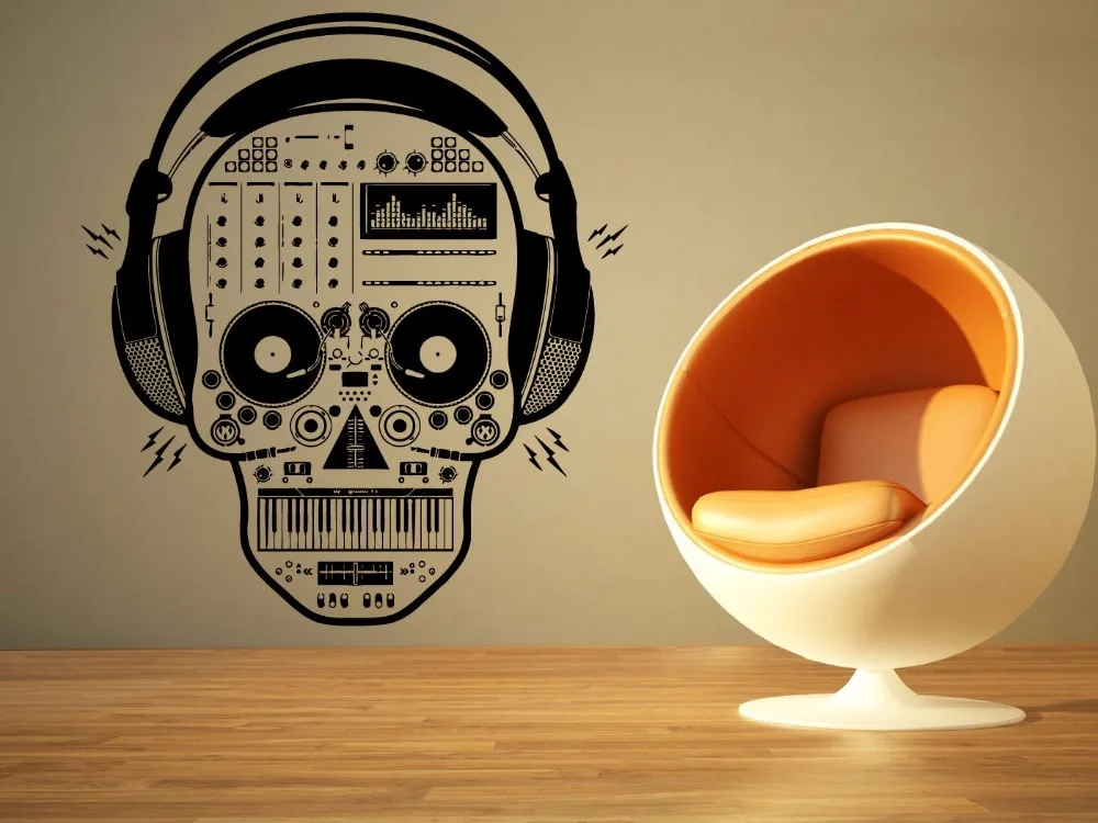Креативные Виниловые Настенные наушники с черепом и сахарным музыка Dj настенная