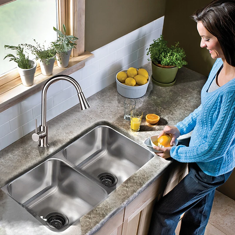 BAKALA Newest Pull out Spray Kitchen Faucet Mixer Tap Brushed nickel single hand Stainless steel kitchen tap mixer LH-8105 | Обустройство