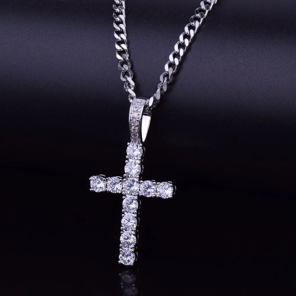 Для мужчин и женщин AAA циркон крест кулон Золото Серебро Медь Материал Iced Out CZ крест подвески, ожерелья, цепи модные хип хоп ювелирные изделия