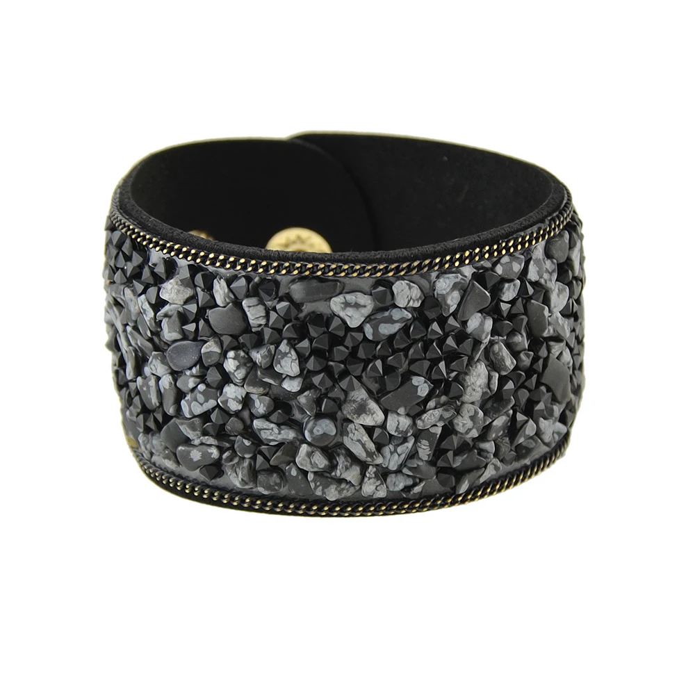 Feelshine Statement Bracelets Wide PU Leather Blue Black Red Stone Wrap Wristband For Women and Men Jewelry Bijoux | Украшения и