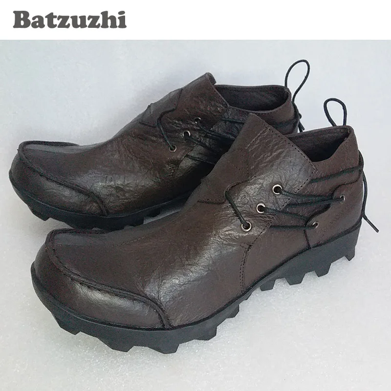 

Batzuzhi 2020 Man's Boots First Layer of Cowhide Low-top Shoes Genuine Leather Personality Male Boots Casual Shoes Man, EU38-44