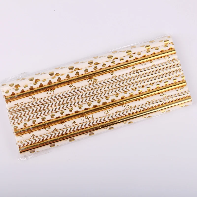 25 шт. Золотая фольга дизайн в полоску сердце точка Корона из бумаги питьевые