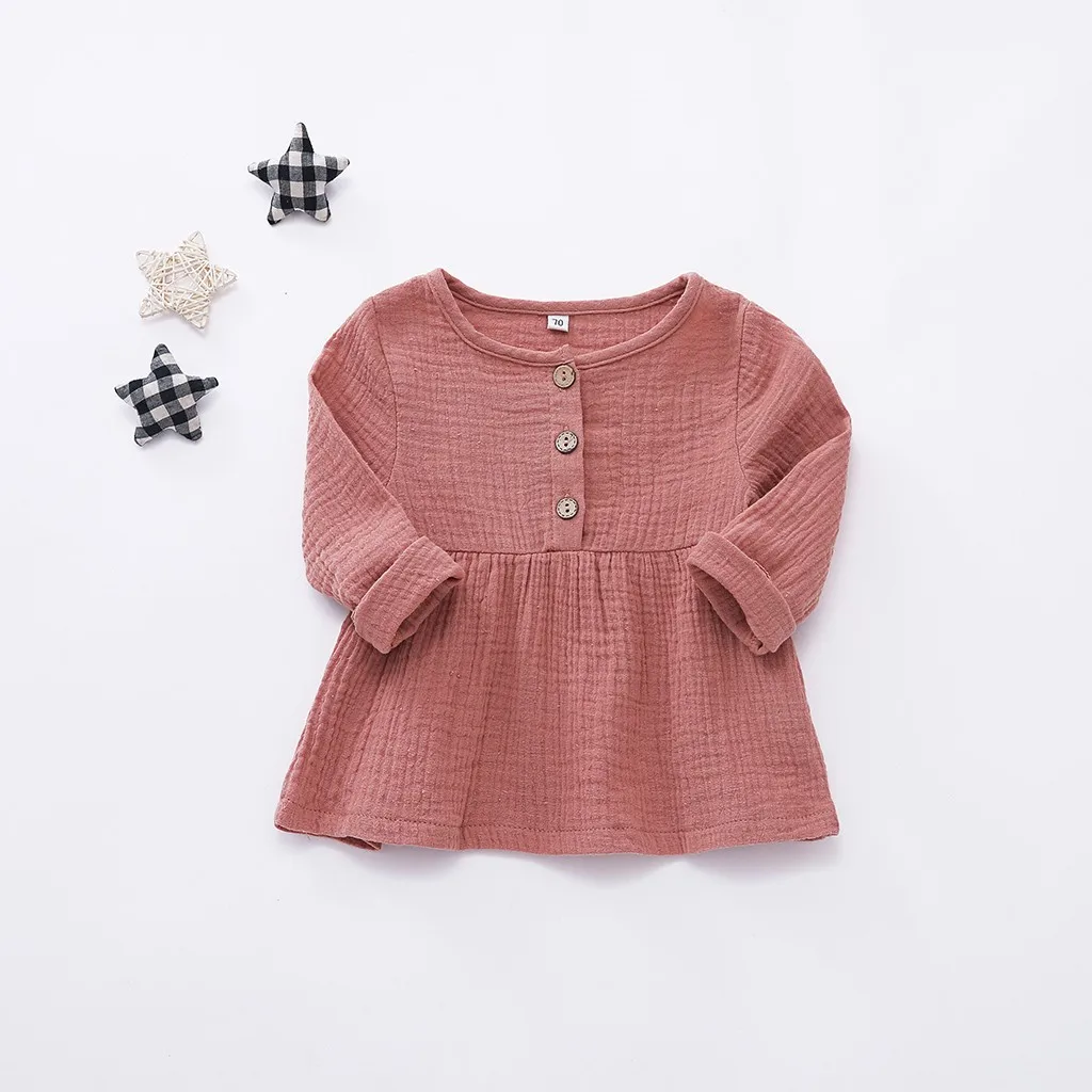 Мягкое однотонное платье принцессы для новорожденных милое хлопковое и льняное