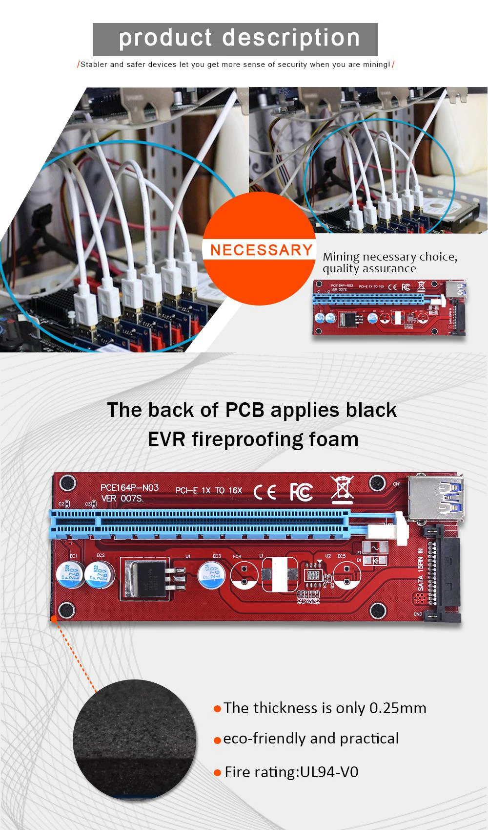 USB3.0 PCIE 16X 1X Видеокарта адаптер Riser card с USB удлинительным кабелем 60 см SATA 15pin вход питания для pc BTC Mining