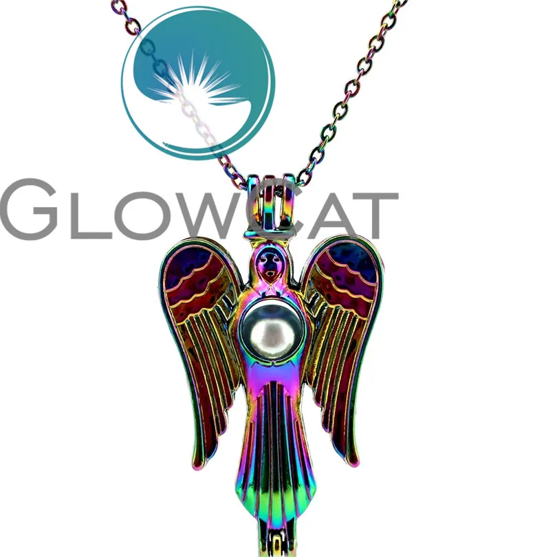 GLOWCAT CC51 Радуга Цвет Фея Ангел с крыльями бусины клетка кулон эфирных масел