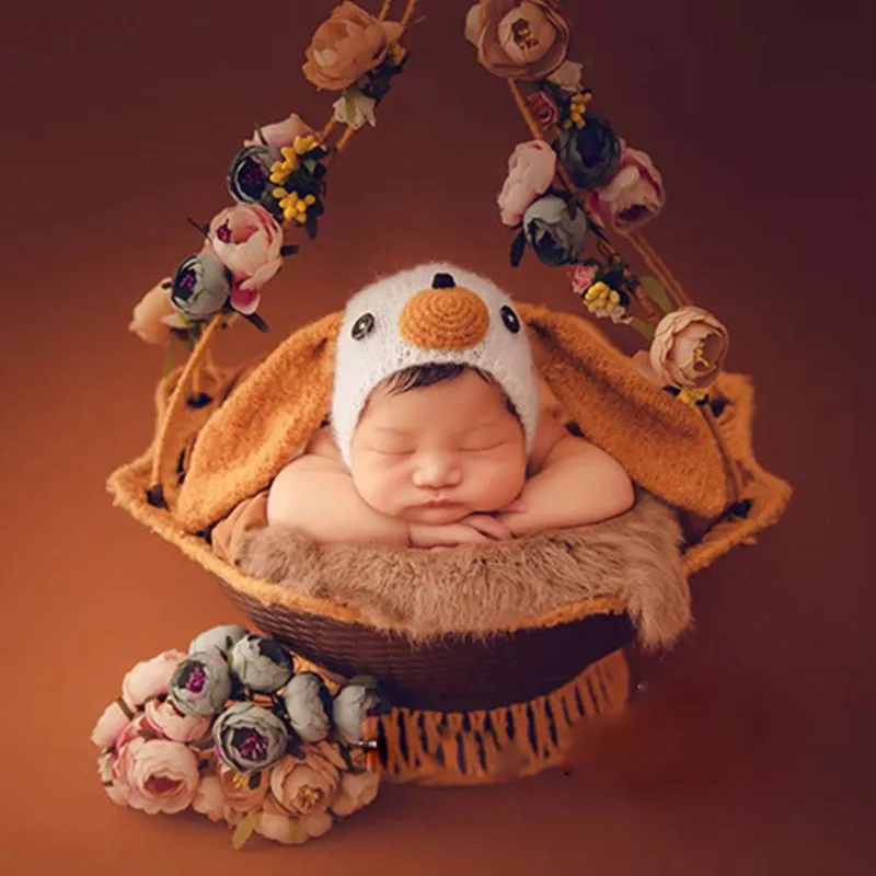 Crochet Knitting Animal Dog Cap +Costumes+Doll +Bones 4 pcs Set Newborn Baby Photography Props Studio Shoot Fotografia | Детская одежда