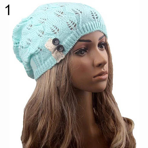 Женская кружевная шапка на пуговицах теплые вязаные вещи для зимы мешковатый