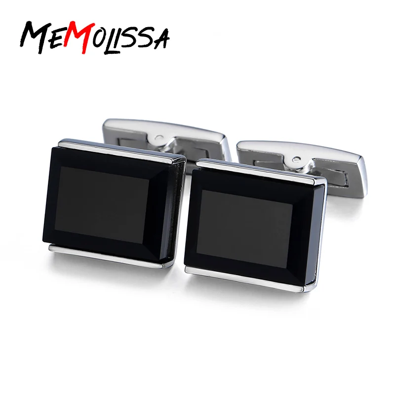 MeMolissa роскошные запонки для рубашек мужчин брендовые посеребренные с черным