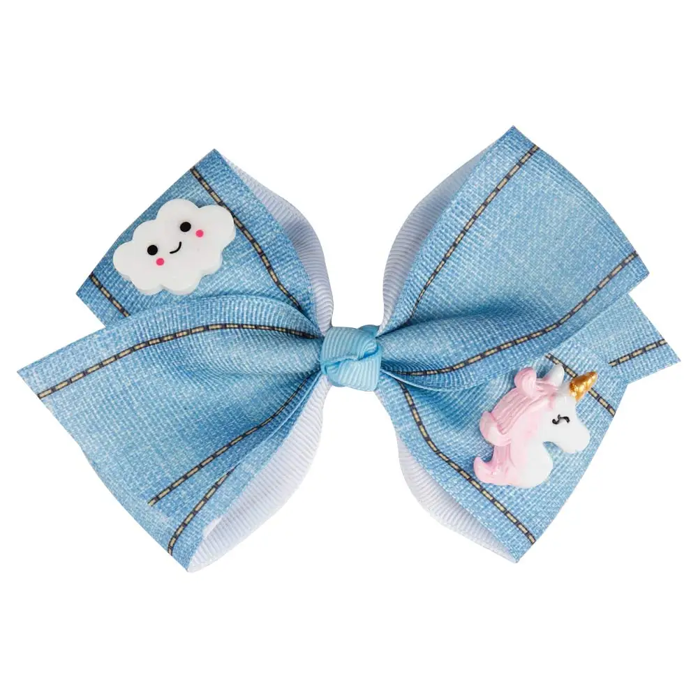 Kawaii Мультяшные волосы банты синяя корсажная лента с единорогом конфеты заколки для девочек прекрасный головной убор Головные уборы аксессуары для волос