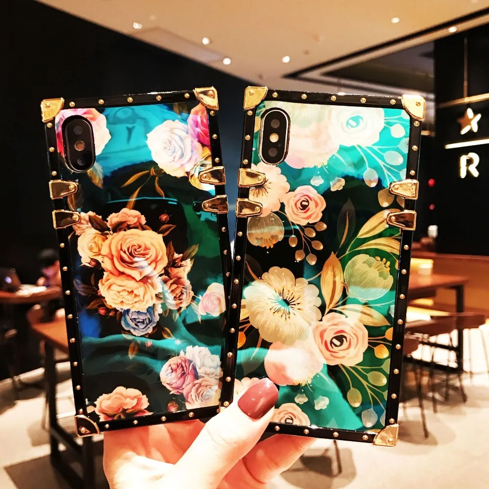 Крышка для iPhone 12 Pro Max 11 Xr Xs 6 6S 7 8 плюс чехол Роскошный квадратный розы стандарт Blu Ray