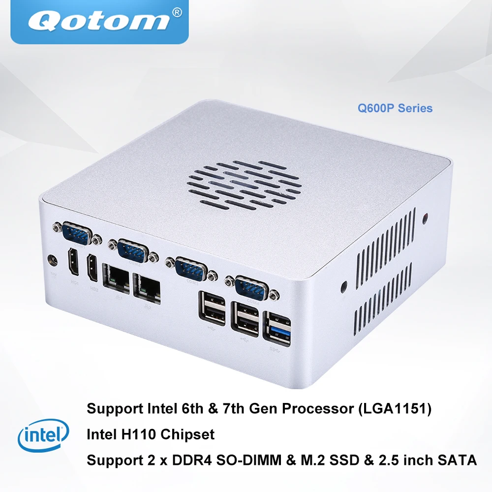 Qotom Q600P Barebone система мини настольный ПК Поддержка 6th 7th Gen Процессорная розетка LGA1151 DDR4 ram M.2 SSD Мощный мини ПК X86