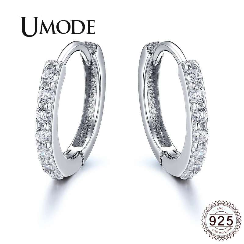 UMODE Huggie круглые серьги из стерлингового серебра 925 пробы Серьги-кольца из кубического циркония для женщин и девочек ювелирные украшения ULE0385
