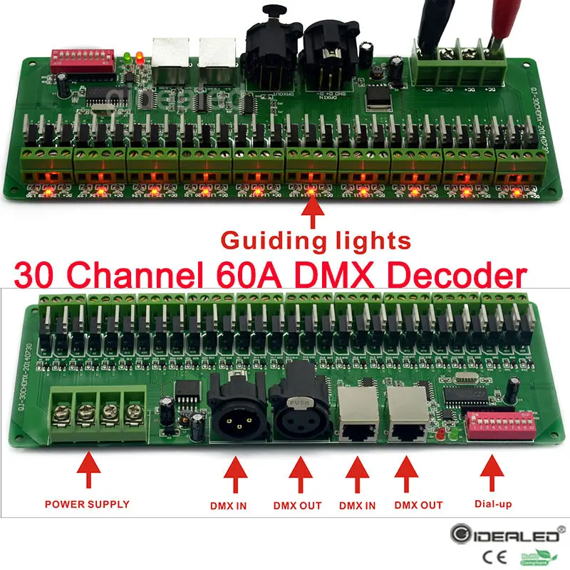 При создании PCBA 30 каналов DMX декодер PWM DMX512 60A диммер драйвер Светодиодные ленты