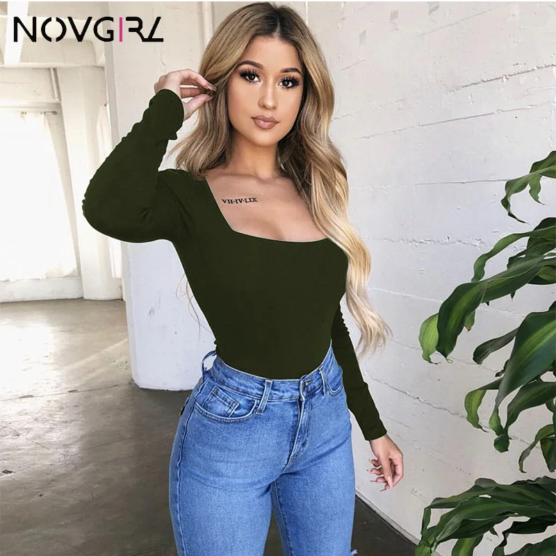 Женская футболка с длинными рукавами Novgirl однотонная эластичная хлопковая