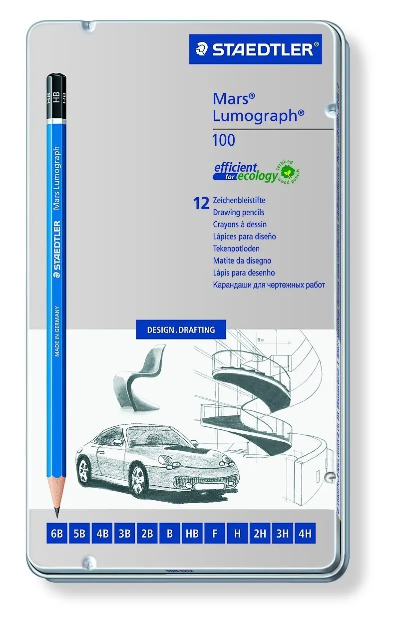 Staedtler lumographite Рисование черчения карандаши 100 G12 12 градусов 6B 5B 4B 3B 2B B HB F H 2H 3H 4H в