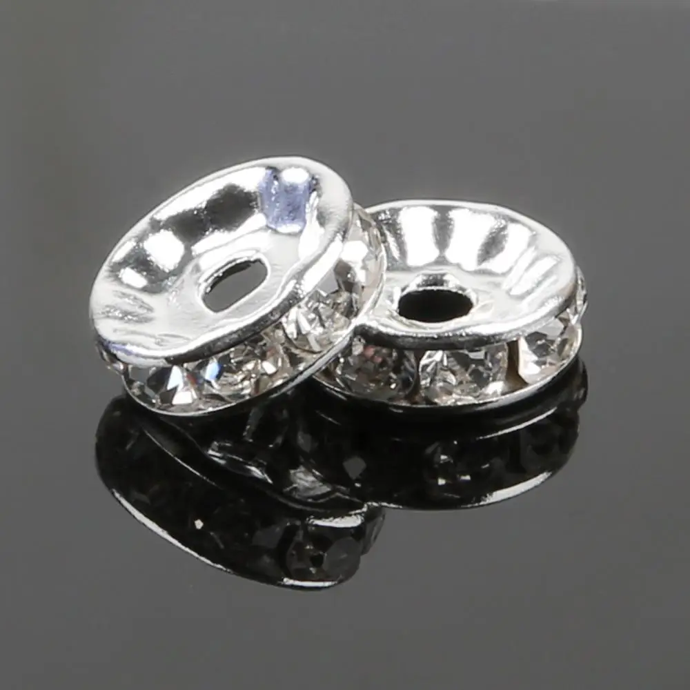 Silver Plated 50 шт. 4 6 8 10 мм золото/серебро/розовое золото Кристалл Стразы рондели разделительные бусины аксессуары для DIY браслет ожерелье - Цвет: Silver Plated