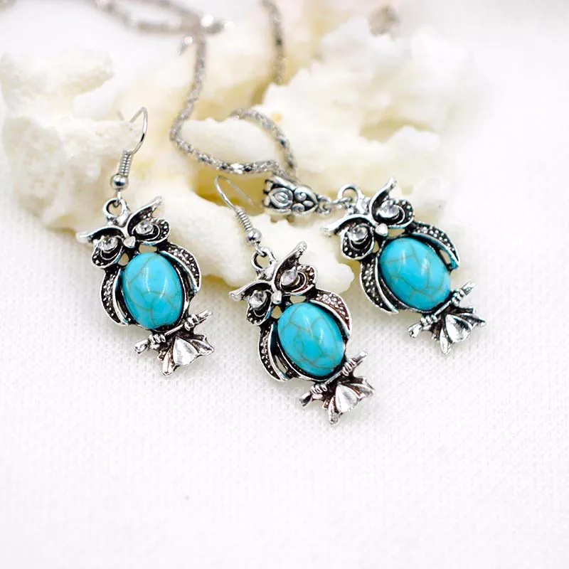 Новый дизайн ювелирные наборы в виде совы тибетская синяя Цепочка ожерелье с