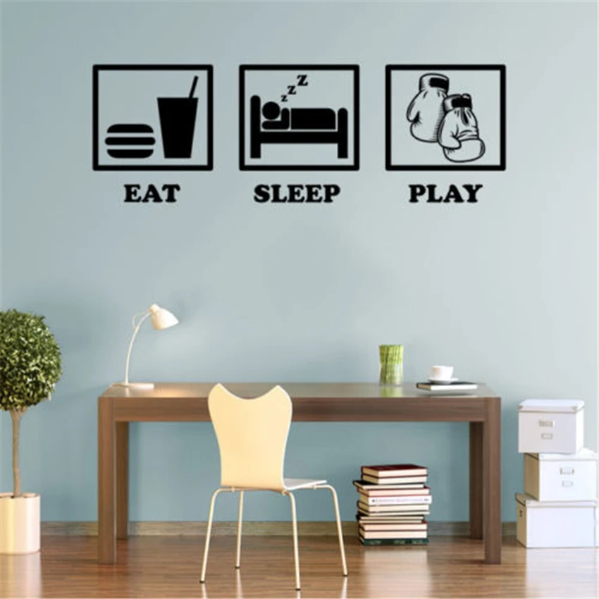 

Eat Sleep Play BOXING Decals Wall Art Stickers Decals for kids rooms Living Room Home Decoration Mural D837