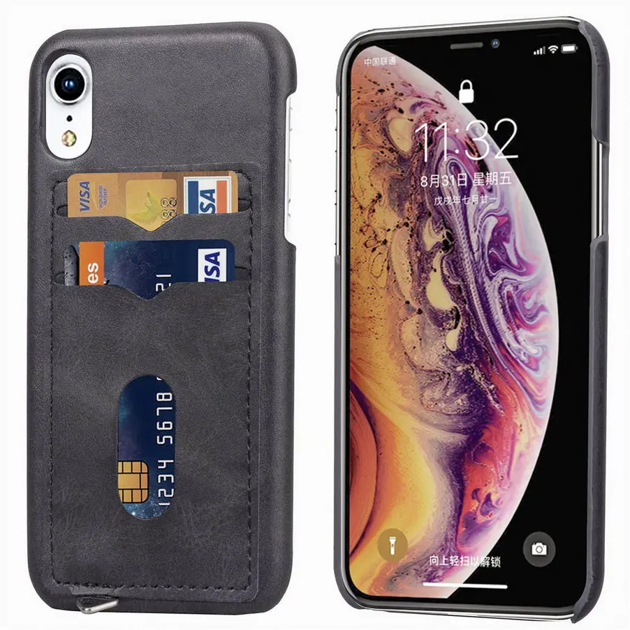 Black 2-слойный Бизнес кредитной сотовый телефон карман для iPhone XS XR MAX чехол сотовый телефон ID держатель для карт тонкий чехол для iPhone 7 8 плюс 6s чехол для iPhone 6 плюс Чехол - Цвет: Black