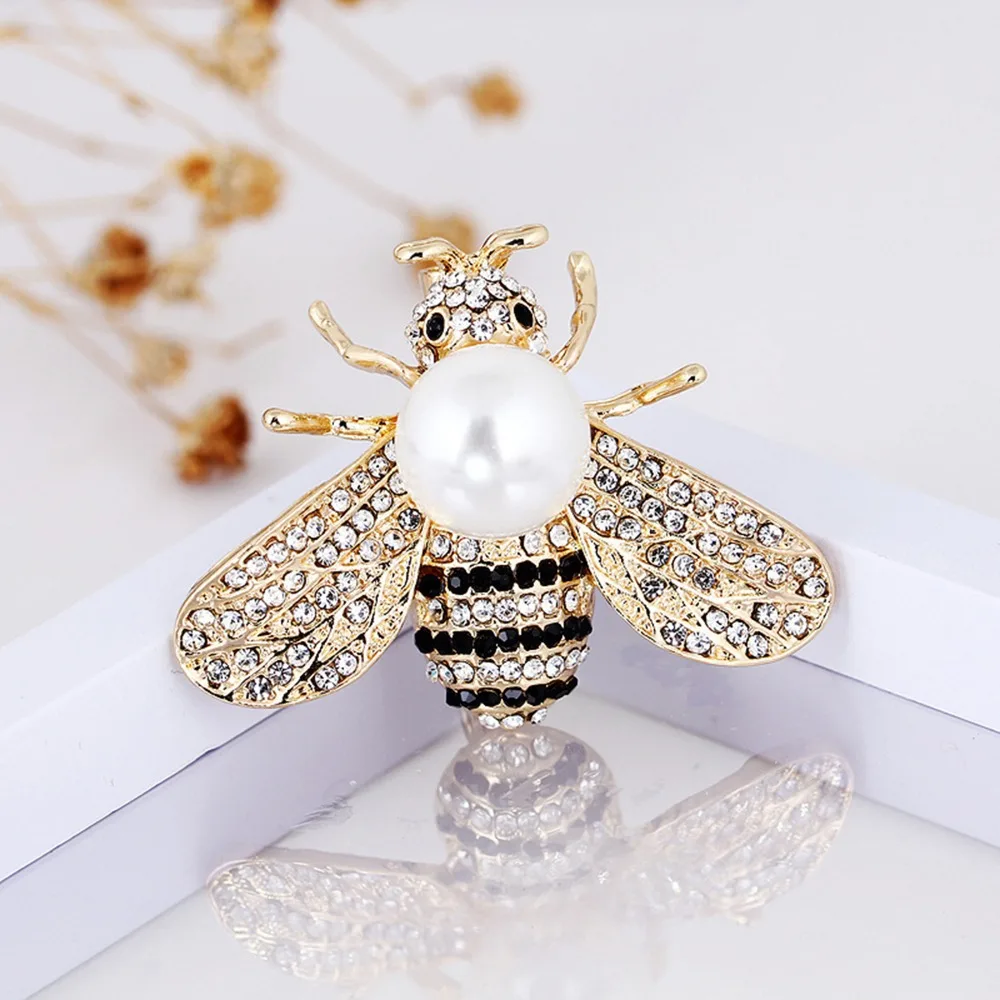 

Gold Color Rhinestone Pearl Bee Brooches for Women Vintage Jewelry Fashion Insect Brooch Pin honeybee Corsage Clothes broach