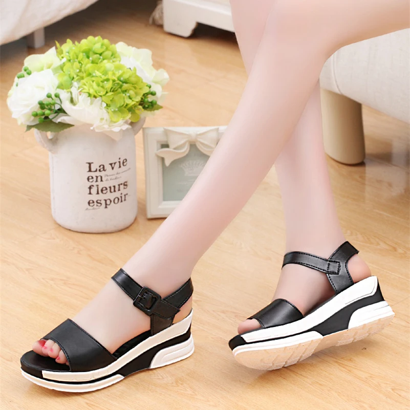 Летние Женские Туфли женские Сандалии Плоские Платформы 2017 Гладиатор Клинья