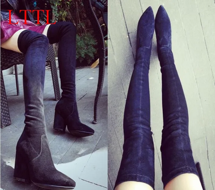 LTTL 2017 зимние женские сапоги из искусственной замши облегающие высокие модные