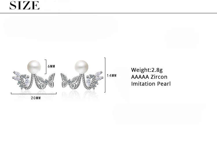 Женские серьги гвоздики из стерлингового серебра ModaOne с жемчугом и бабочкой в