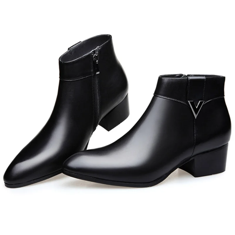 Ботинки мужские из натуральной кожи на высоком каблуке 5 см|Ботинки челси| |