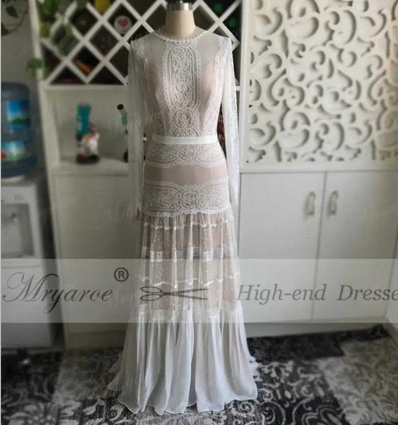 Off white with nude Mryarce, шикарное свадебное платье, уникальное кружевное Очаровательное платье в горошек с длинным рукавом, свадебное богемное платье, свадебные платья - Цвет: Off white with nude