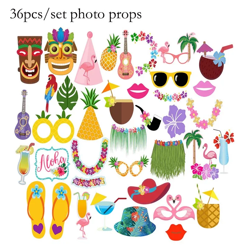 36pcs FLM photoprops Фламинго Вечеринка день рождения тарелки скатерть Гавайские вечерние Одноразовые Набор посуды детская тема День Рождения украшения поставки - Цвет: 36pcs FLM photoprops