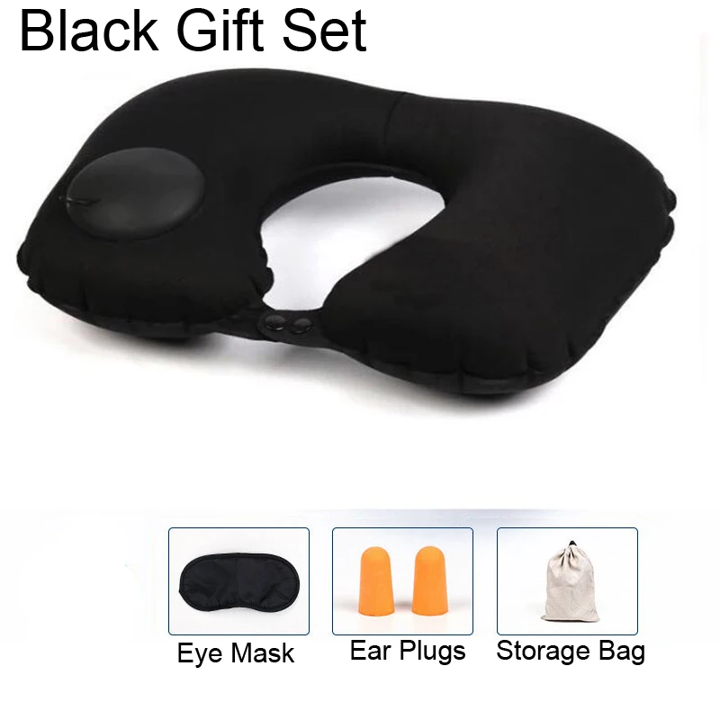 Black Gift Set Подарочный набор u-образная Автоматическая надувная подушка для путешествий подушка для шеи в автомобиль воздушная надувная подушка отдых складной пресс тип подушка для шеи - Цвет: Black Gift Set