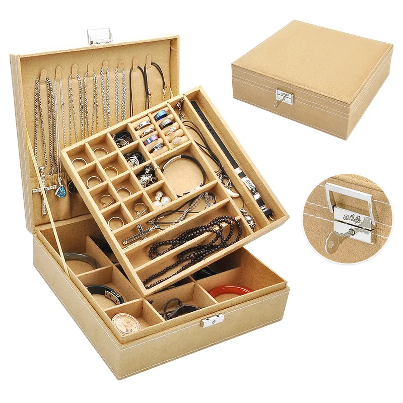 

Makeup Storage Box Retro Fashion Jewelry Box Holder Large Capacity Square Ring Earrings Accessorie Case drawer Organizer