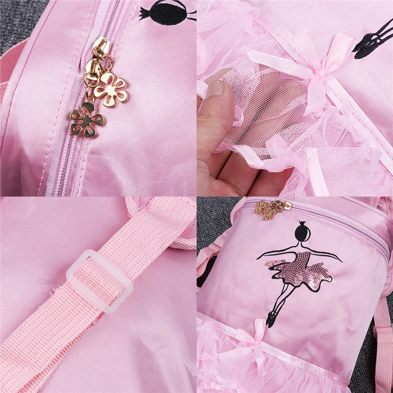 

TiaoBug Kids Ballet Bag Dance Class Backpack Girls School Backpack Embroidery Ballerina Dancing Tiered Ruffle Tutu Gym Rucksack