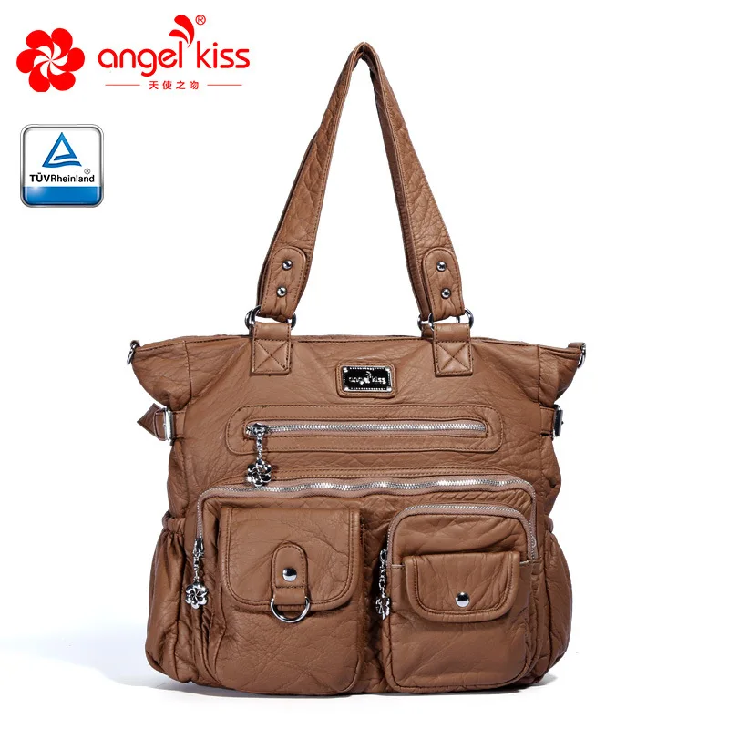 Khaki Angelkiss, брендовые сумочки с эффектом потертости, женские сумки через плечо, вместительные сумки, сумки для женщин, высокое качество, сумки-мессенджеры, женские кожаные сумки - Цвет: Khaki