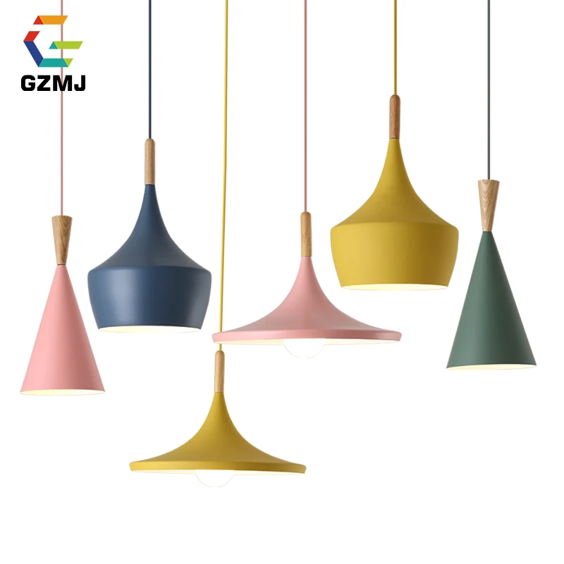 

GZMJ Modern Metal LED Pendant Lights 85-265V Blue/Yellow/Green/Pink Nordic Brief Loft Hanging Lamp E27 Blub Bedroom Hanglamp