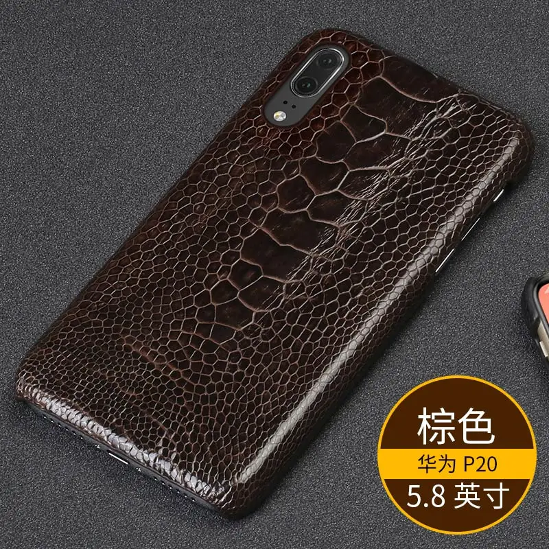 Светло-коричневый Страусиный чехол для телефона из натуральной кожи для huawei p20 pro, высококлассный демпфирующий защитный чехол для huawei p30 pro mate 20 pro - Цвет: Светло-коричневый