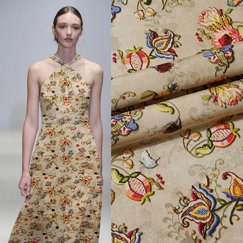 

New wide-format inkjet silk crepe de chine fabric 14mm printed dress silk fabric wholesale silk cloth 138cm