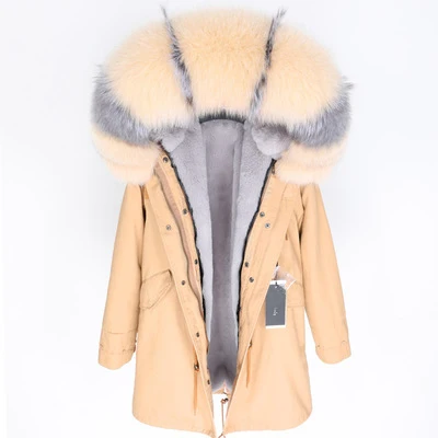 3 OFTBUY,, парка, натуральный мех, пальто, зимняя куртка для женщин, натуральный Лисий мех, воротник, теплый, Свободный, черный, искусственный мех, подкладка, длинное пальто, отстегивается - Цвет: 3
